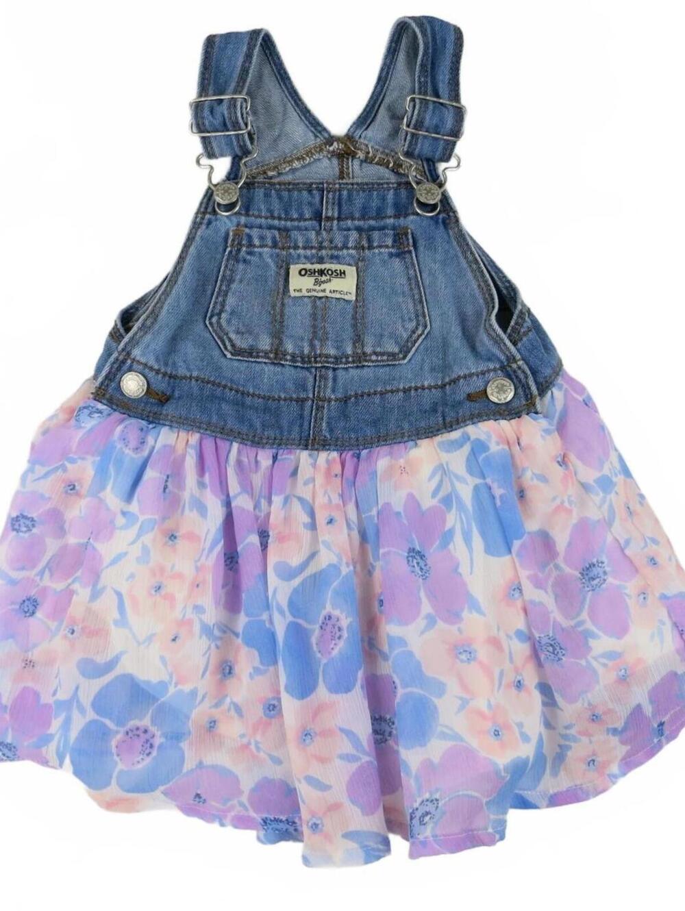 OshKosh B'gosh Girls Denim Floral Overall Dress 12-18M